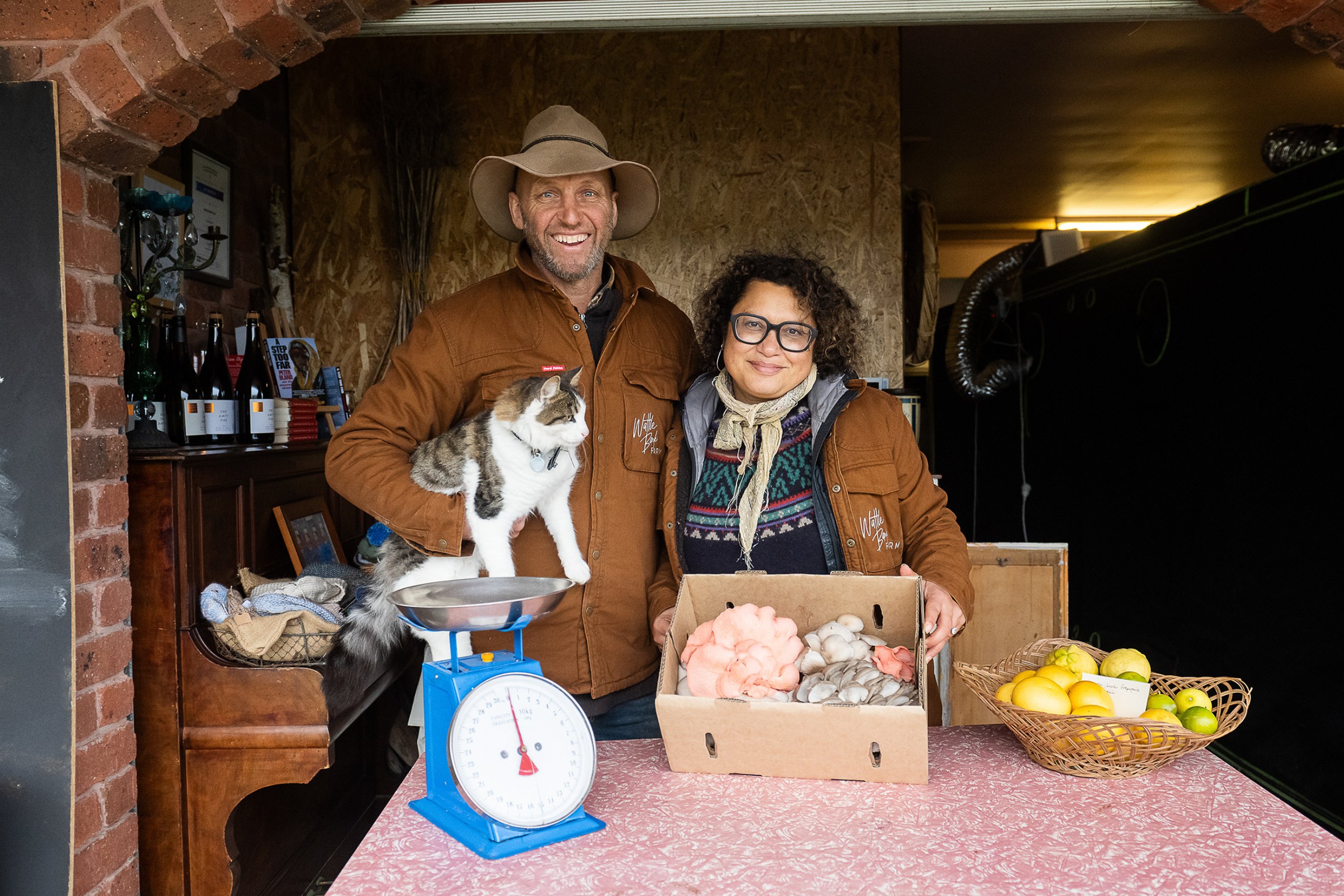 Beatrice and Peter showing their products